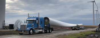 Wind blade trailer on wind farm
